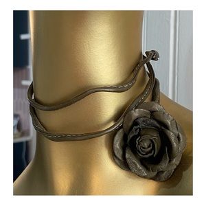 Choker Large flower rose Colette Malouf leather Necklace hairband bracelet